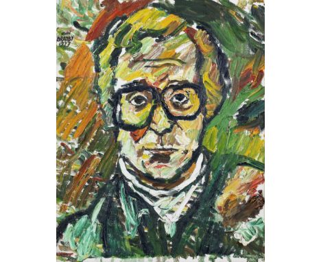 John Bratby R.A. (British, 1928-1992)Portrait of Sir Michael Caine Signed and dated 'JOHN/BRATBY/1977' (upper left)Oil on can