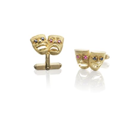 A PAIR OF SIR MICHAEL CAINE'S CUFFLINKS, 1967Each plaque designed as the masks of Comedy and Tragedy, Comedy set with circula