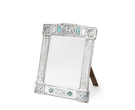 An Arts and Crafts silver and enamel mounted dressing table mirrorMark of Elkington &amp; Co., London, 1903The rectangular pl