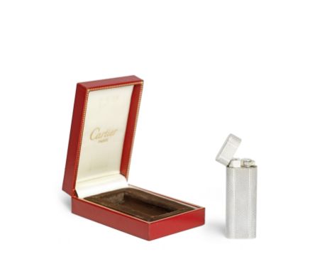 CARTIER: GOLD PLATED LIGHTEROf rectangular form with engine turned finish and rounded ends, Underside of base signed Cartier 