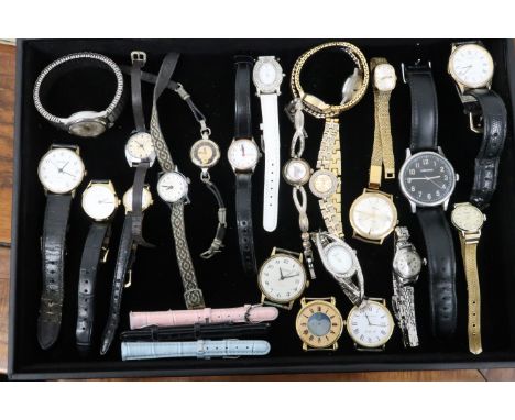 A large group of costume and vintage watches, including Ingersoll, Timex, and Rotary.