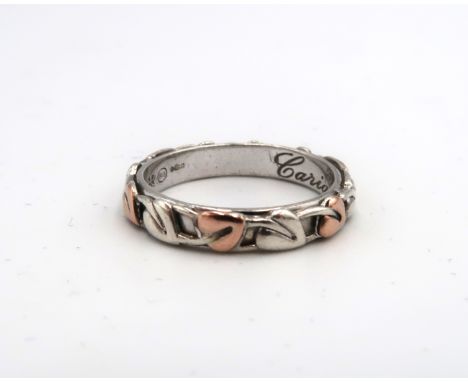 A Clogau silver ring with rose gold leaf highlights, size L/M, 2.8g.