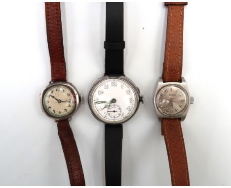 Three wristwatches to include a Nivada wristwatch, a First World War Officers wristwatch with silver case and a Swiss wristwa