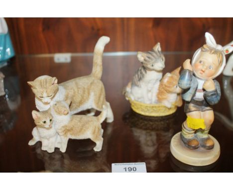 A JOHN BESWICK STUDIO SCULPTURE OF CATS TOGETHER WITH A GOEBEL FIGURE AND SHERRATT AND SIMPSON ORNAMENT 