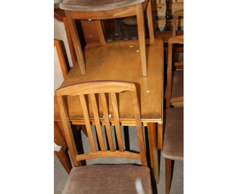 A LIGHT OAK DROP LEAF TABLE TOGETHER WITH FOUR CHAIRS 
