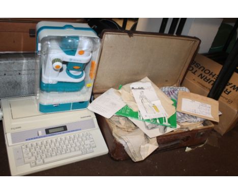 AN INVICTA MICROSCOPE TOGETHER WITH A TYPEWRITER, AND A CASE OF ASSORTED PATTERNS, MAGAZINES, ETC 