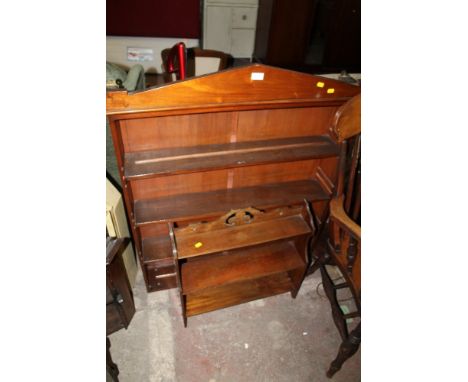 TWO OPEN FRONTED BOOK CASES TOGETHER WITH A STANDARD LAMP  