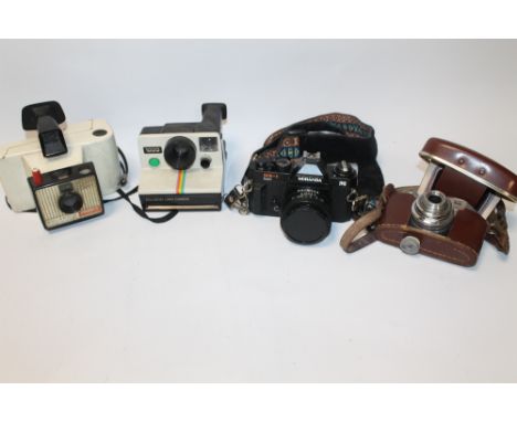 A BOX OF ASSORTED CAMERAS TO INCLUDE A POLAROID LAND CAMERA, A MIRANDA MS 1 SUPER, ETC 