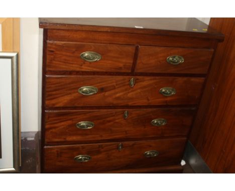 A GEORGIAN MAHOGANY TWO OVER THREE CHEST OF DRAWERS WITH BRACKET SUPPORTS 