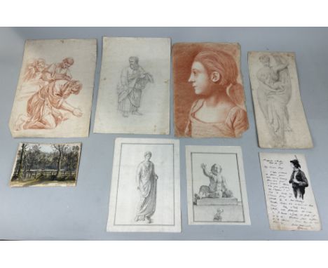 A COLLECTION OF EIGHT DRAWINGS, MOSTLY OLD MASTER STYLE SOME POSSIBLY 18TH CENTURY  Including an unusual 19th century ink let