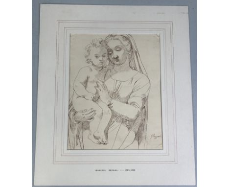 ATTRIBUTED TO GIUSEPPE BEZZUOLI (ITALIAN 1794-1855): A PEN DRAWING OF THE MADONNA AND CHILDSigned bottom right. Inscribed to 