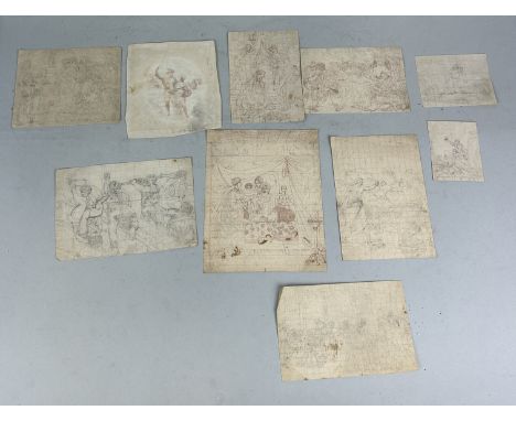 A COLLECTION OF TEN UNATTRIBUTED OLD MASTER STYLE DRAWINGS ON PAPERLargest 20cm x 16cmSome watermarked.