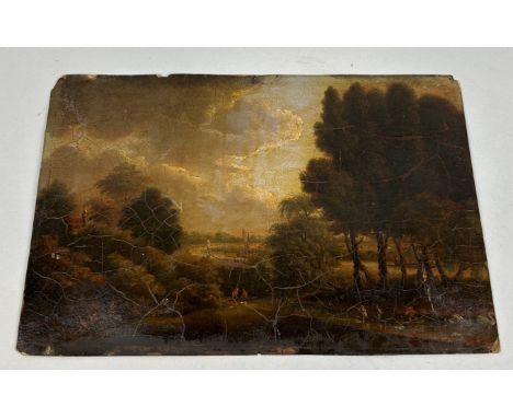 AFTER JOHN CONSTABLE: AN OIL PAINTING ON BOARD DEPICTING FIGURES ROWING ON A RIVER WITH TREES IN THE BACKGROUND33.5cm x 22.5c