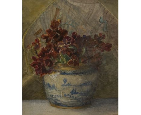 HELEN THORNYCROFT (BRITISH 1838-1937): A WATERCOLOUR PAINTING ON PAPER DEPICTING A STILL LIFE WITH A CHINESE VASE AND FLOWERS