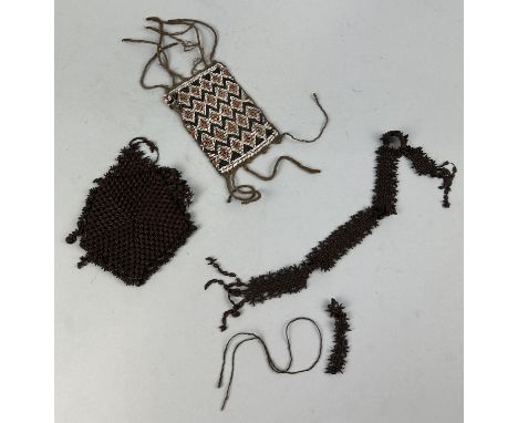 A COLLECTION OF TRIBAL BEADWORK / SEED BAGS AND ORNAMENTS PROBABLY SOUTH SEA ISLAND, 19TH CENTURY (3)Collected by Captain Jam