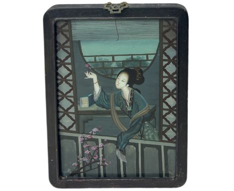 A CHINESE REVERSE GLASS PAINTING, LATE QING DYNASTYFramed