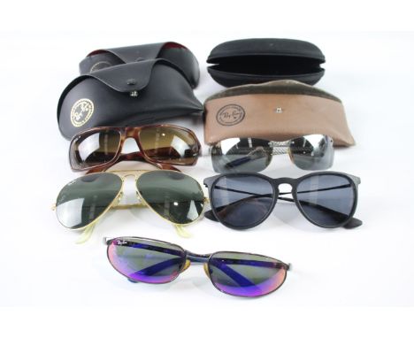 A VARIETY OF DESIGNER RAYBAN SUNGLASSES INCLUDING CASES (5)