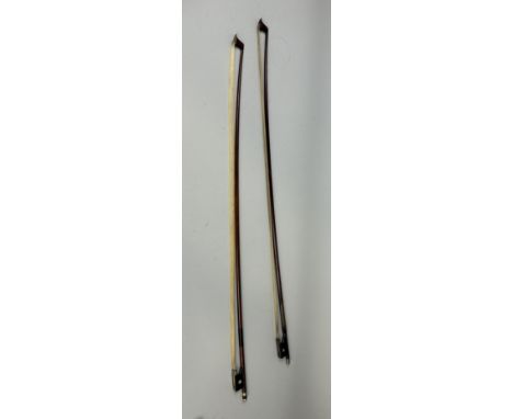 TWO VIOLIN BOWS, WEICHOLD SILVER MOUNTED AND A TOURTE (2)75cm L