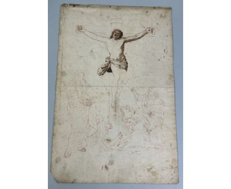 18TH CENTURY ITALIAN OLD MASTER AFTER PIETRO BERRETTINI (PIETRO DA CORTONA): A RED CHALK AND BROWN INK DRAWING ON PAPER DEPIC