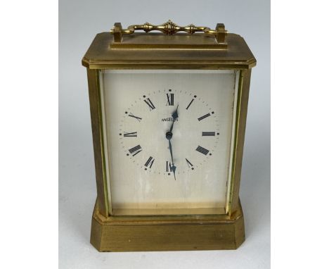 A BRASS MANTLE CLOCK BY ANGELUS16cm x 12cm x 6cm