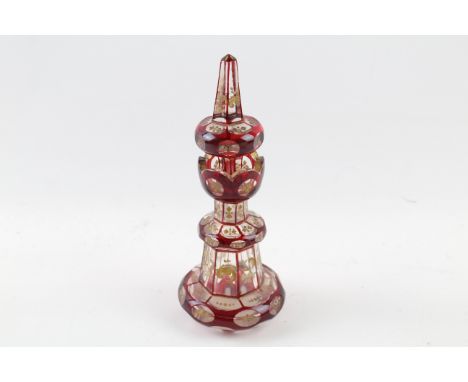 AN VICTORIAN BOHEMIAN RUBY AND GILT GLASS SCENT BOTTLE