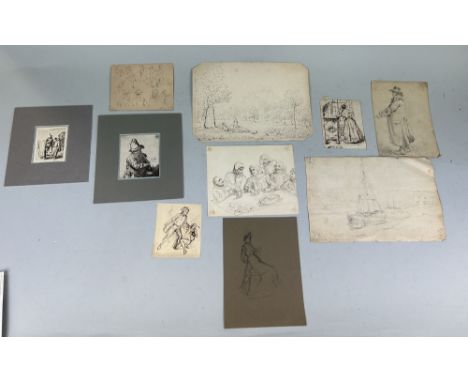 A COLLECTION OF TEN OLD MASTER STYLE DRAWINGSLargest 30cm x 21cmOne attributed to George Morland.