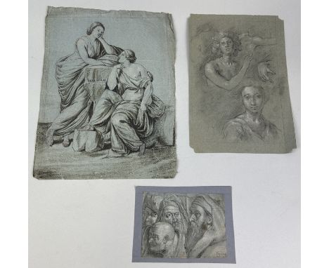 THREE OLD MASTER DRAWINGS ON BLUE PAPERLargest 38cm x 28cmOne signed 'Koppen'.