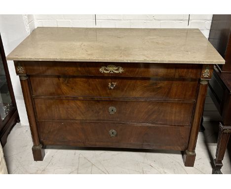 A FRENCH EMPIRE COMMODE WITH MARBLE TOP125cm x 90cm x 54cm