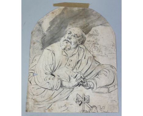 ITALIAN OLD MASTER AFTER GUIDO RENI: A PEN AND INK DRAWING DEPICTING SAINT PETER WITH TWO KEYS26cm x 20cm