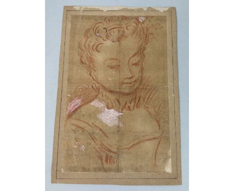 OLD MASTER: A RED CHALK DRAWING DEPICTING A YOUNG GIRL'S HEAD AND SHOULDERS22cm x 14cmMounted on paper.