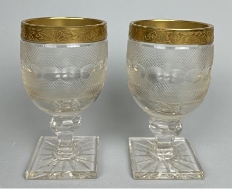 A PAIR OF MOSER GERMAN CRYSTAL GLASSES WITH HIGHT CARAT GOLD GILDING16cm H each.