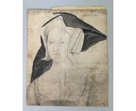 AFTER HANS HOLBEIN THE YOUNGER (GERMAN DIED 1543): A PENCIL DRAWING WITH COLOUR ON PAPER 'ELIZABETH, LADY VAUX'Inscribed in b