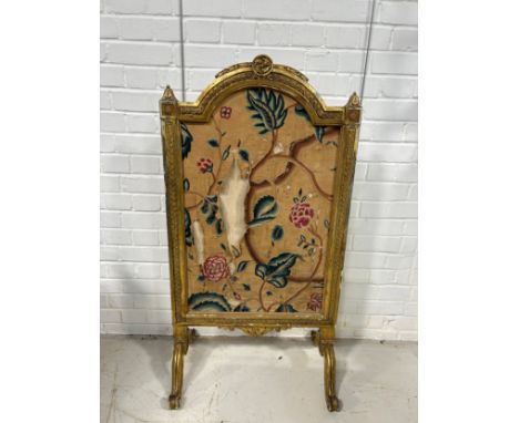 A 19TH CENTURY GILT WOOD FIRE SCREEN WITH TAPESTRY PANEL (TORN),114cm x 60cm