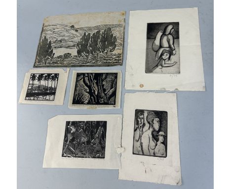 ETCHINGS AND WOODCUT PRINTS TO INCLUDE: ETHELBERT WHITE, TOM CHADWICK, LAURENCE ANGUS (6)Largest 26cm x 17cm