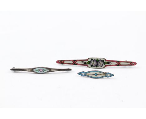 THREE SILVER ANTIQUE ENAMEL BROOCHES INCLUDING CHARLES HORNER (3) 