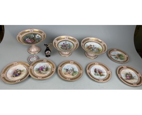 LIMOGES PORCELAIN: TO INCLUDE PLATES AND PEDESTAL BOWLS PAINTED WITH FIGURES (11)