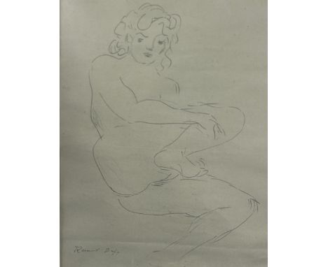 AFTER RAOUL DUFY (FRENCH 1877-1953): A PENCIL DRAWING DEPICTING A NUDE LADY 'NU AGENOUILLE'26cm x 19cmFramed and glazed.40cm 