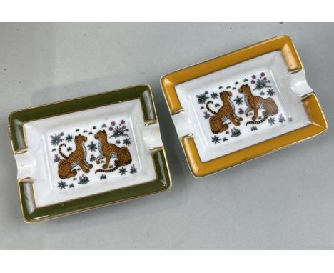 A PAIR OF HERMES LIMOGES PORCELAIN TRINKET DISHES DECORATED WITH LEOPARDS8cm x 6cm each.