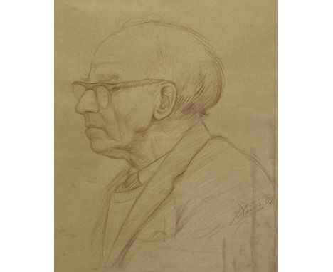 A PENCIL DRAWING 'ALBERT JONES, THE OLD CHELSEA CLOCK MENDER' BY FREDERICK DAVISOld label to verso 'Artists of Chelsea'.37cm 