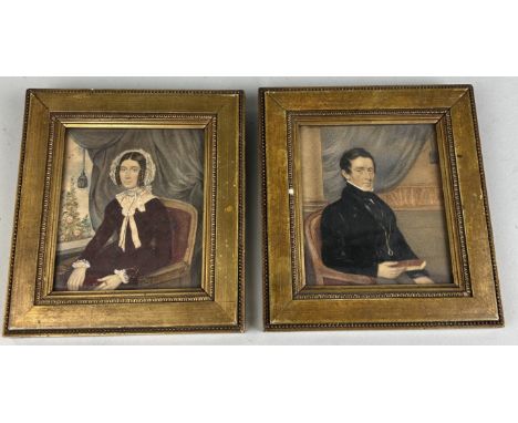 A PAIR OF PORTRAIT MINIATURES DEPICTING DESCENDANTS OF CAPTAIN JAMES MUDDLE (2)The miniature watercolours depicting husband a