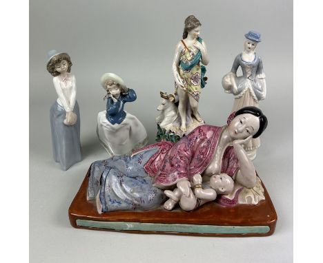 A GROUP OF CERAMIC FIGURES INCLUDING CHINESE (5)