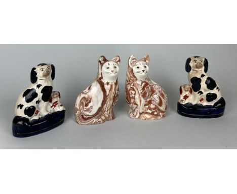 A PAIR OF STAFFORDSHIRE CERAMIC CATS AND A PAIR OF DOGS (4)17cm H