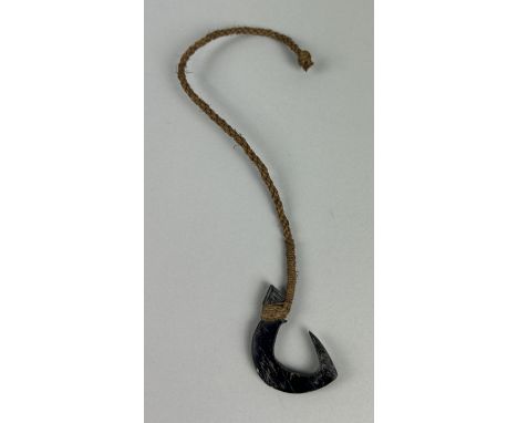 A 19TH CENTURY TRIBAL FISH HOOK, PROBABLY SOUTH SEA ISLANDSCrafted from stone (obsidian?) and rope.The hook 5.5cm LWith strin