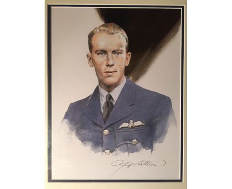 *AR GEOFF NUTKINS (20th/21st century) British
Portrait of Wing Commander Bob Doe, DSO, DSC & Bar
Pencil and watercolour
Signe