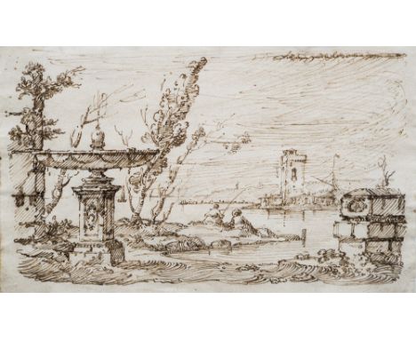 OLD MASTER (18th century)
Figures Fishing in a Classical Landscape; together with another fragment, life study
Sepia drawing
