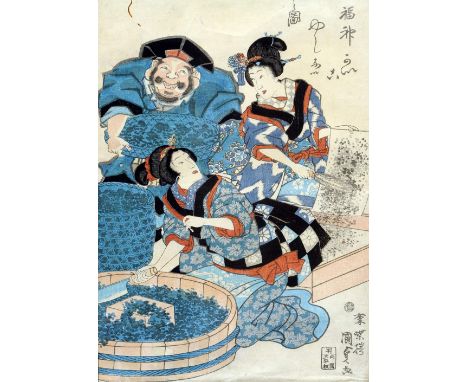 UTAGAWA KUNISADA (1786-1864) Japanese
Pictures of a Floating World
Four hand coloured woodblock prints
Old gallery label to v