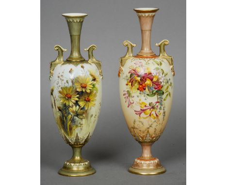 A Royal Worcester porcelain vase
Floral painted by G.H. Cole, signed, puce mark and dated 1935; together with another, simila
