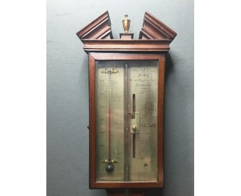 A 19th century mahogany stick barometer
The silvered dial inscribed Pr. Concena & Co, No. 104, Great Saffron Hill, London.  9