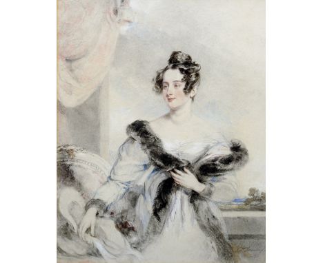 STEPHEN POYNTZ DENNING (1795-1864) British
Portrait of a Young Lady in Fur Trimmed Wrap
Watercolour over pencil
Signed and da