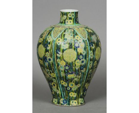 A Chinese porcelain baluster vase Overall decorated with rosettes and precious objects on a bamboo ground, blue painted six c